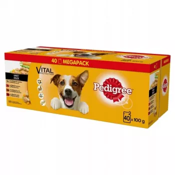 Šlapias šunų ėdalas Pedigree Vital Protection Gravy 100 g paketėliai, pakuotė po 40, suaugusiems šunims, vištienos skonio, 82,5 % drėgmės