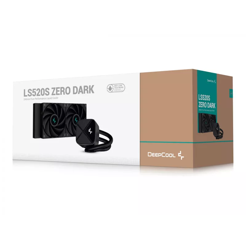 Vandens aušintuvas DeepCool LS520S — 120 mm ventiliatoriai, 500–2250 RPM, juodas, palaiko LGA1700/AM5/TR4