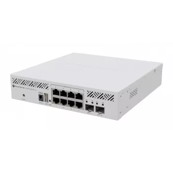 Valdomas L3 jungiklis MikroTik CRS310-8G+2S+IN — 8× 2,5G RJ-45, 2× SFP+, PoE, 1U stelažinis, baltas