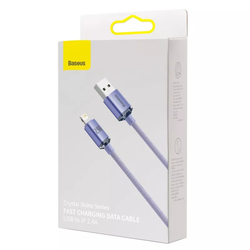 Baseus Crystal Shine laidas USB į Lightning, 2,4A, 2m (violetinis)