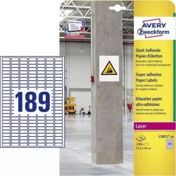 AVERY Zweckform Stark haftende Papier-Etiketten, 24,5x10 mm weiß, auch für schwierige Oberflächen, für den Innenbereich - 1 Stück (L7871-20)