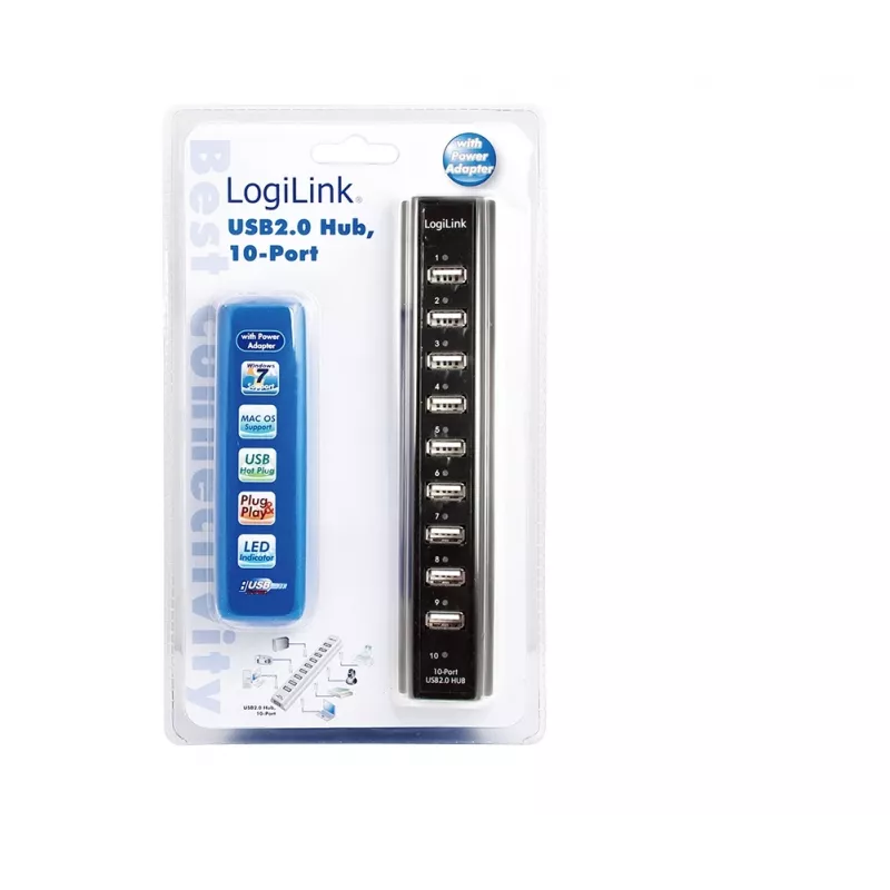 LogiLink UA0096 USB 2.0 mazgas 10 prievadų juodas