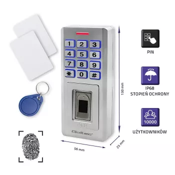 Biopirštų ir RFID spynos kodinis įrenginys QOLTEC 52447 su IP68 apsauga
