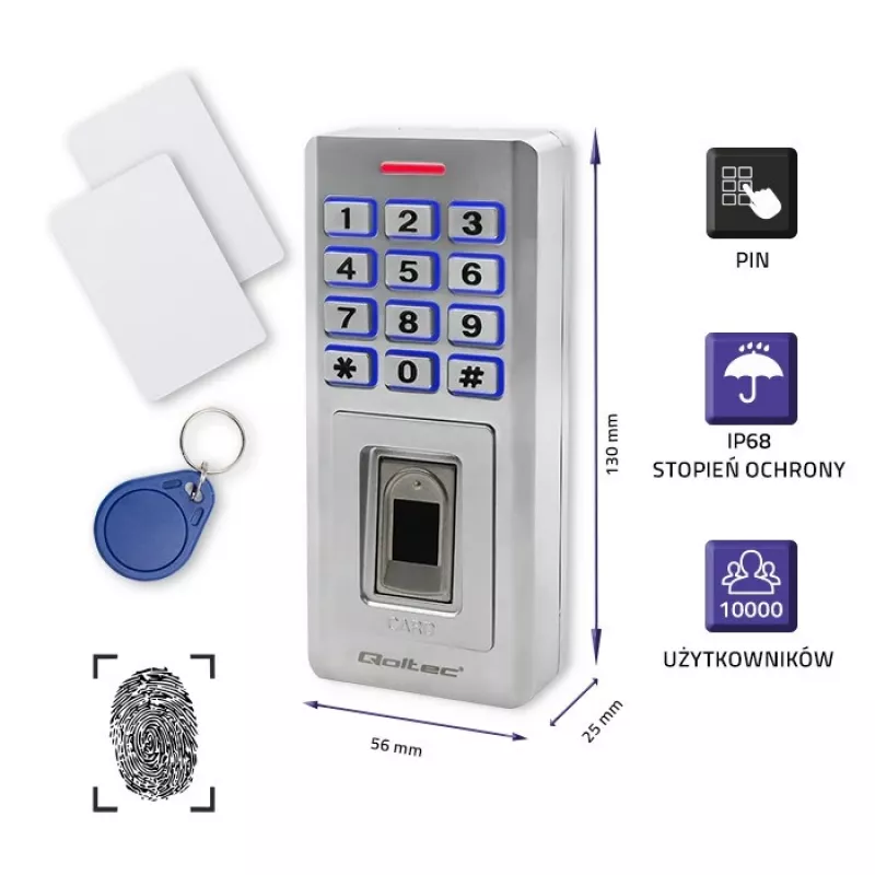 Biopirštų ir RFID spynos kodinis įrenginys QOLTEC 52447 su IP68 apsauga