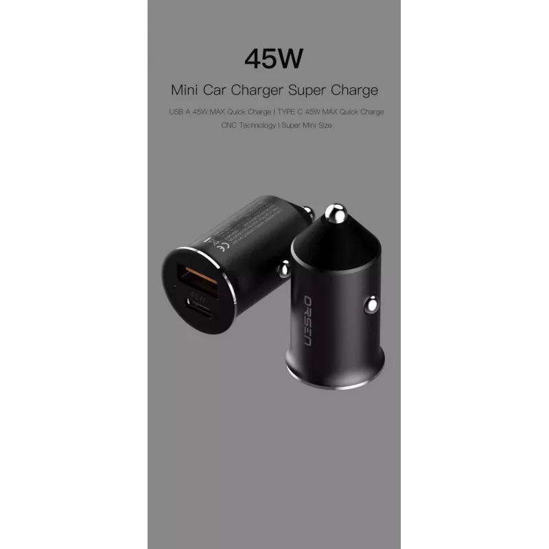 Automobilinis įkroviklis Orsen C8 45W – 45W USB-C PD greitasis įkrovimas, juodas
