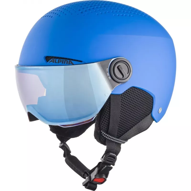 Šalmas vaikiškas ALPINA ZUPO VISOR Q-Lite, kietas lukštas, 54–58 cm, integruotas skydelis, Run System Ergo Snow
