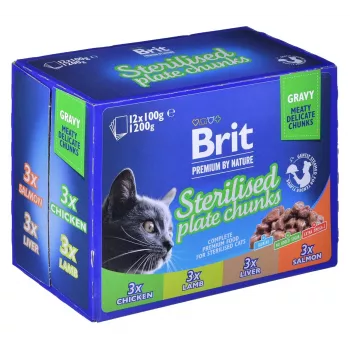 BRIT Premium Cat Sterilised Plate – šlapias kačių ėdalas – 12x100g