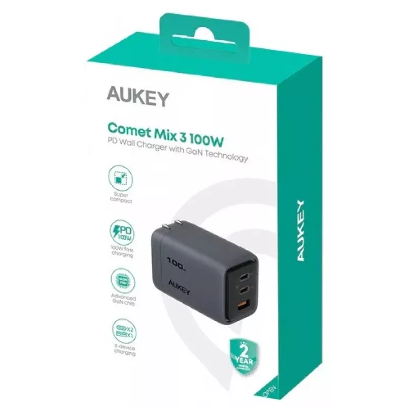 Comet Mix 3 sieninis įkroviklis PA-C5 3xUSB (2xUSB-C ir 1xUSB-A) 100W 5A QC5.0 PD3.0 AFC PPS FCP SCP