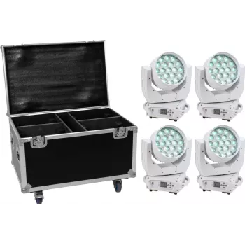 LED šviestuvų rinkinys EUROLITE TMH-X4 White – 4 šviestuvai su transportiniu dėklu ant ratukų