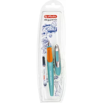Automatinis plunksninis rašiklis Herlitz my.pen su kasetėmis, oranžinis/turquoise