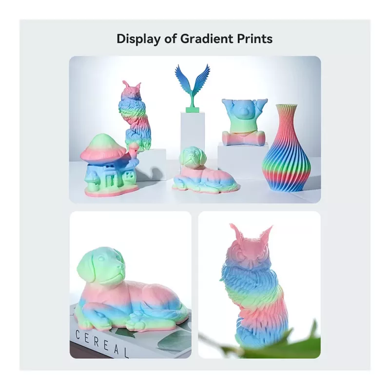 3D spausdinimo filamentas Creality PLA 1,75 mm, 1 kg — Mėlyna/Žalia/Rausva (Creality 3301010424)