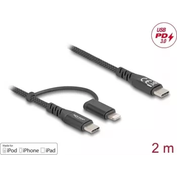 USB laidas DeLOCK 81171 2m USB-C / USB-C+Lightning juodas