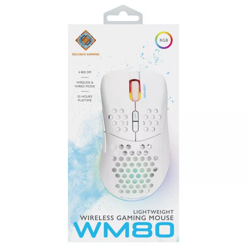 Belaidė RF pelė žaidimams Deltaco GAM-120-W, balta, USB Type-C