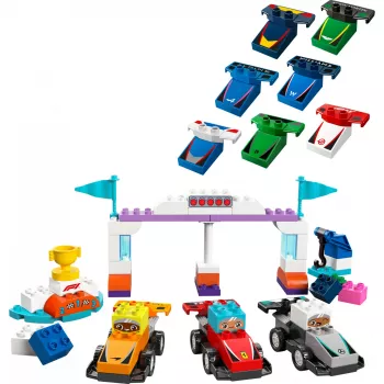 LEGO DUPLO 10445 F1 Team lenktyniniai automobiliai ir vairuotojai