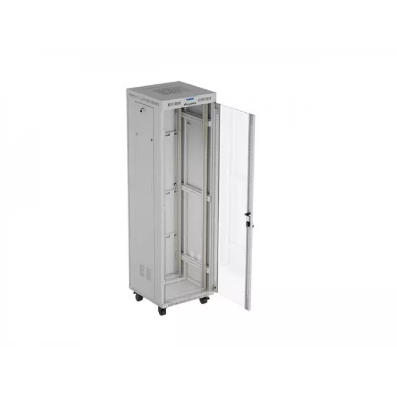 19 colių 42U LANBERG stovimas serverio stovas 600×600 mm pilkas su stiklinėmis durelėmis ir LCD (Flat Pack)