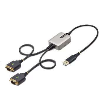 StarTech.com 2ft (60cm) 2 prievadų USB į serijinį adapterio kabelis, keičiami DB9 varžtai/veržlės, COM išlaikymas, USB-A į DB9 RS232, FTDI, 4 lygio ESD apsauga, Windows/macOS/ChromeOS/Linux – tvirta TPE konstrukcija