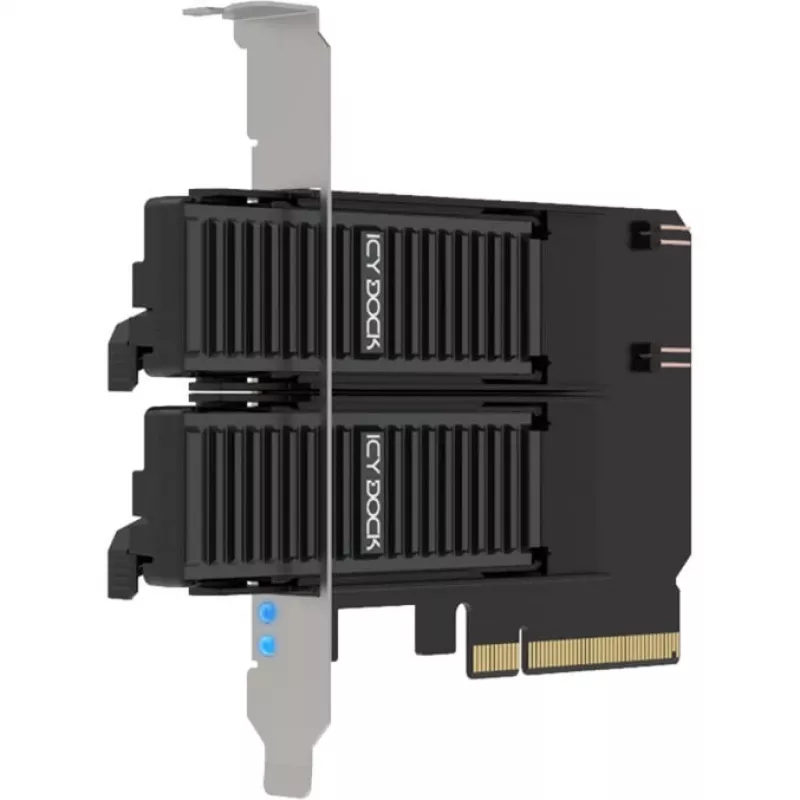 PCIe adapterio kortelė icybox MB312M4P-B — 2× M.2 NVMe į PCIe 4.0 x8 (bifurkacija)