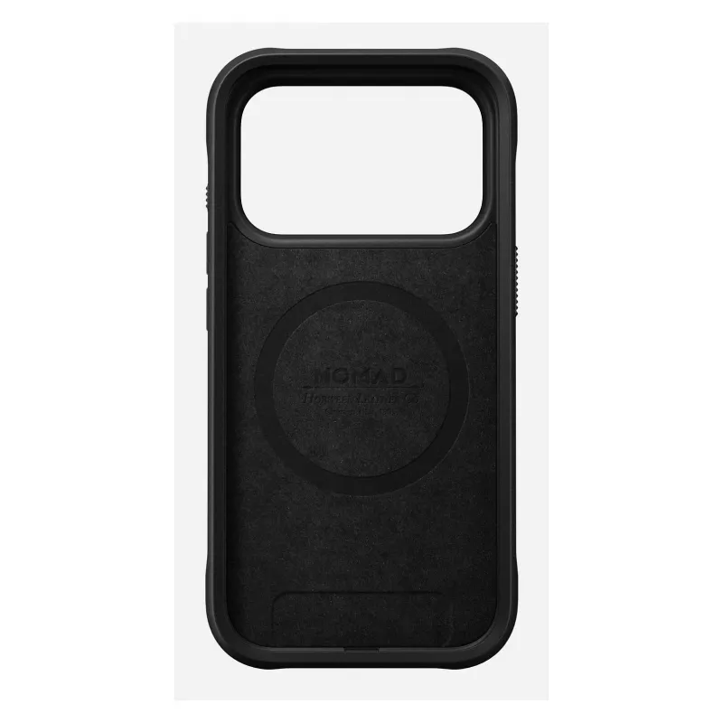 Nomad Rugged Leather Case Apple iPhone 17 Pro, oda/TPU/PC/aliuminis, tinka 16 cm (6,3 col.) ekranams, juoda