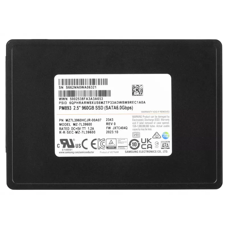 Samsung MZ7L3960HCJR-00A07 vidinis kietojo kūno diskas 960 GB 2,5 colio Serial ATA III TLC
