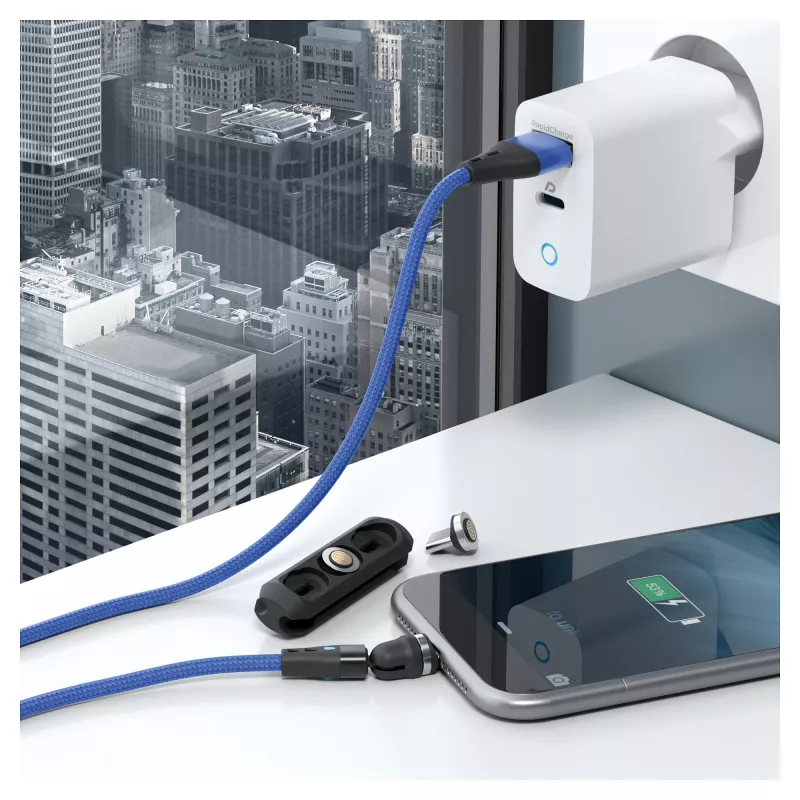 USB kabelis RealPower MagneticCharge3 1m USB A mėlynas greitas įkrovimas duomenų perdavimas