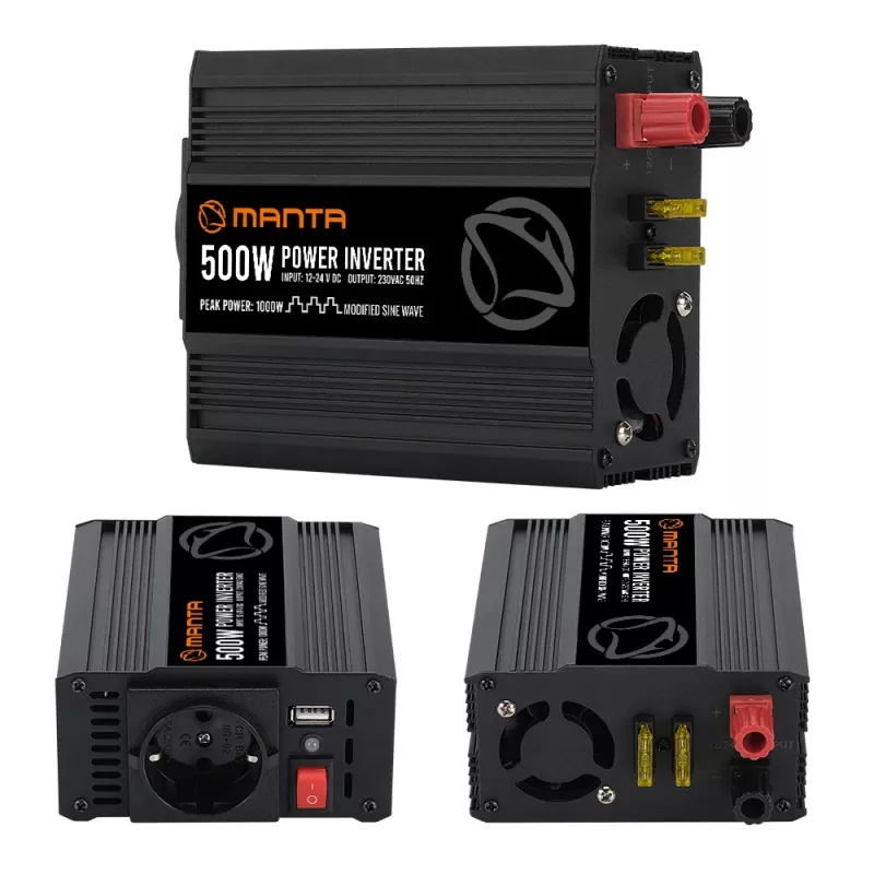 Inverteris MANTA MPI500M 500W nuolatinė / 1000W pikinė DC į AC