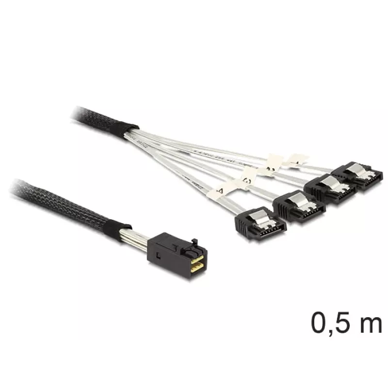 SAS kabelis DeLOCK 83392, 0,5 m, Mini SAS HD x4 SFF-8643 → 4x SATA 7p