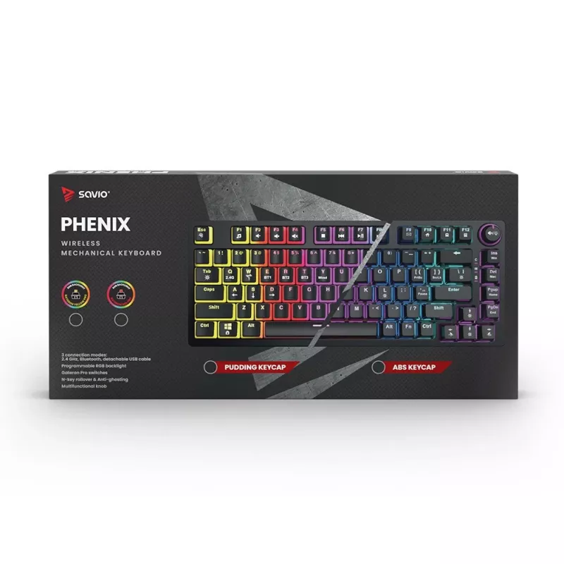 Belaidė mechaninė klaviatūra Savio SAVGK-PHENIX YELLOW PUDDING, Gateron Yellow Pro, 75 %, geltona, USB