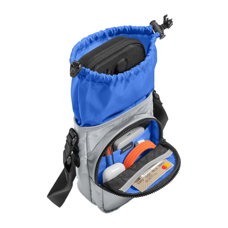 Tomtoc GameOn-G50 Switch 2 JoyCarry Sling nešiojamas krepšys pilkas, skirtas Nintendo Switch aksesuarams