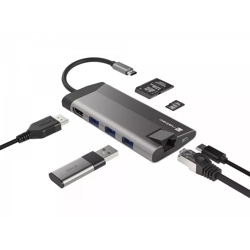 NATEC Fowler Plus USB Type-C juodai pilkas MicroSD SD centras