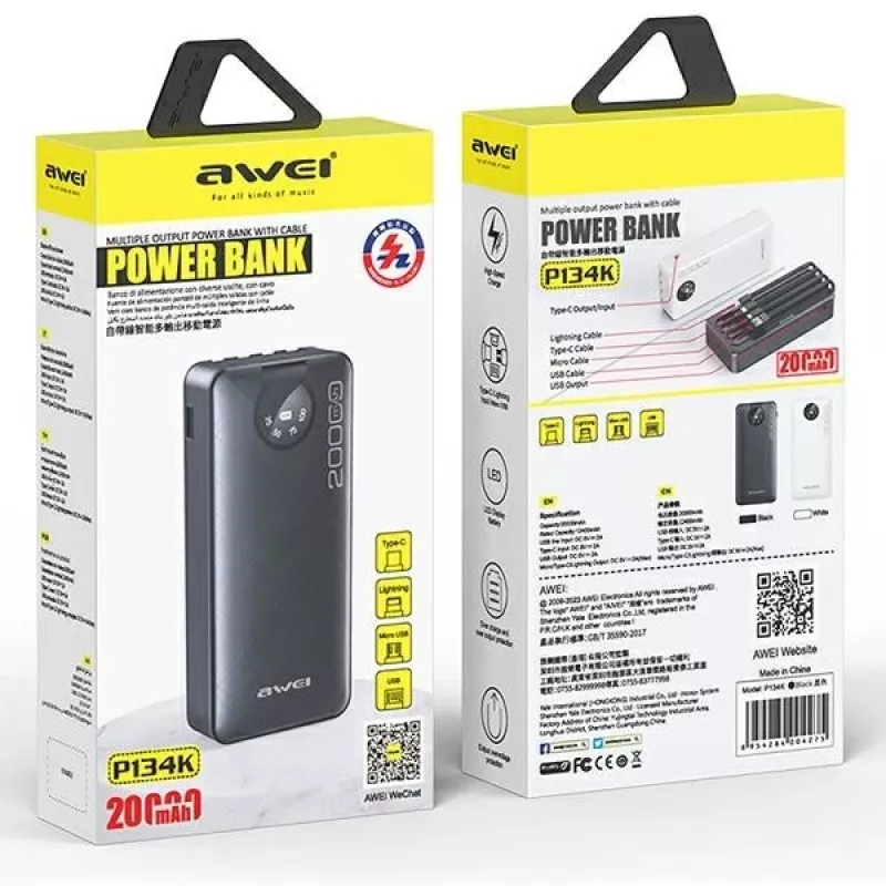 Nešiojamas Powerbank AWEI P134K 20000mAh