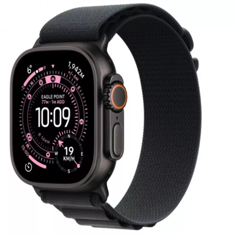 Išmanusis laikrodis Apple Watch Ultra 3 GPS + Cellular 49mm juodo titano korpusas su juoda Alpine Loop dirželiu (didelis)
