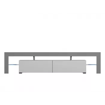 TV stovas Cama Meble TORO 200 — 2000×350×410 mm, pilkas viršus iš medžio drožlių plokštės, pilkas/baltas blizgesys