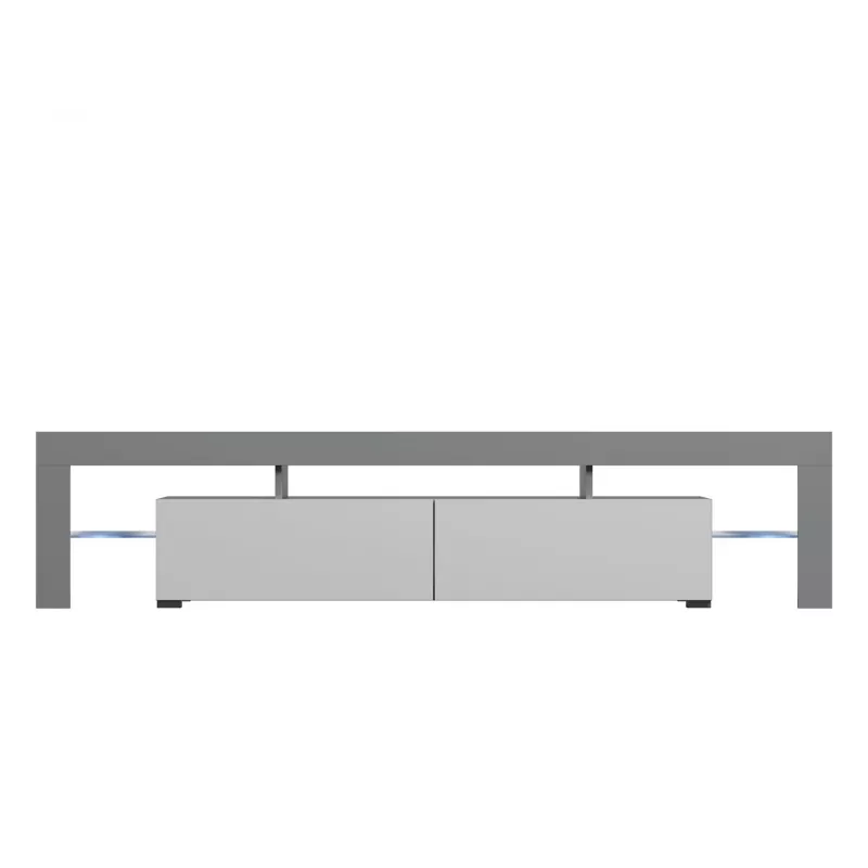 TV stovas Cama Meble TORO 200 — 2000×350×410 mm, pilkas viršus iš medžio drožlių plokštės, pilkas/baltas blizgesys