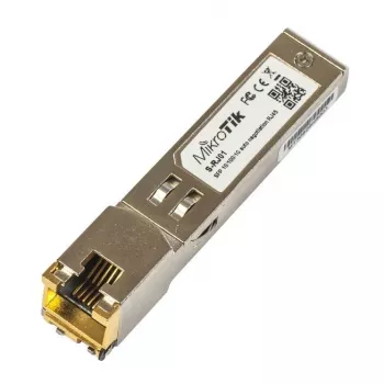 Tinklo jungiklio modulis MikroTik S-RJ01 — 1× Gigabit Ethernet (RJ-45), 1000 Mbps, 1,25 Gbit/s duomenų perdavimo sparta, 0,1 km perdavimas
