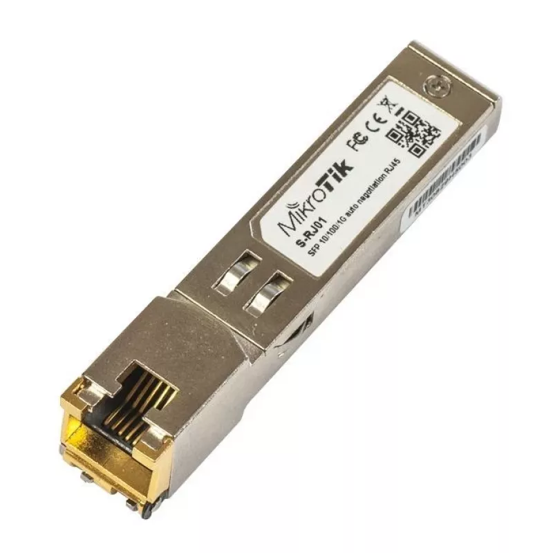 Tinklo jungiklio modulis MikroTik S-RJ01 — 1× Gigabit Ethernet (RJ-45), 1000 Mbps, 1,25 Gbit/s duomenų perdavimo sparta, 0,1 km perdavimas