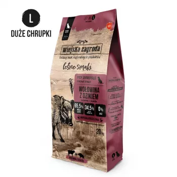 Sausas šunų ėdalas suaugusiems didelių veislių šunims Wiejskazagroda Forest Flavors Jautiena su Šernu be grūdų 20 kg