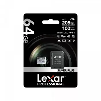 „Lexar“ 64 GB „MicroSD“ kortelė UHS-I 3 klasė „SILVER PLUS“