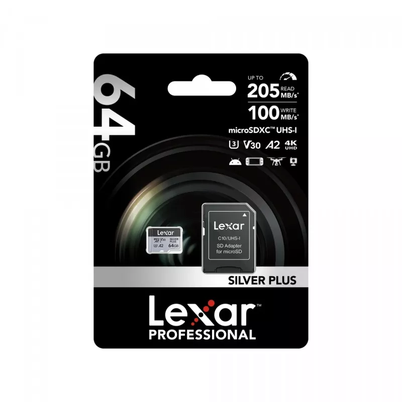 „Lexar“ 64 GB „MicroSD“ kortelė UHS-I 3 klasė „SILVER PLUS“