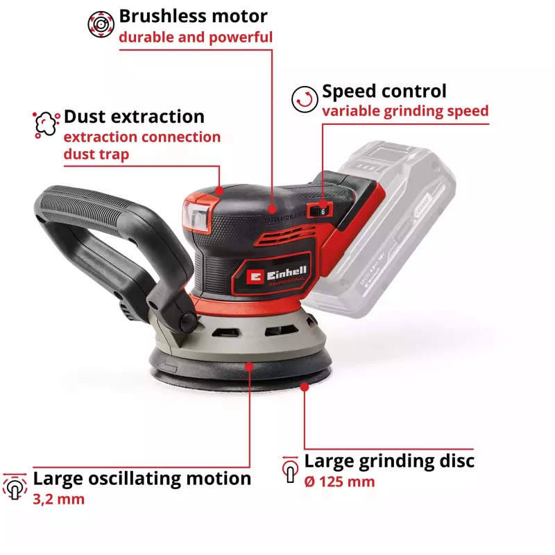 EINHELL TP‑RS 18/32 Li BL Solo belaidis orbitinis grindų šlifuoklis, 24 000 sūkių/min, 1,11 kg