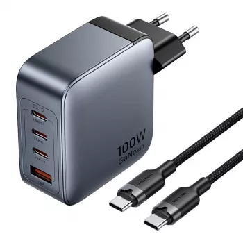 Vienos maitinimo įkroviklis Vention TZ-FETH0-EU 3× USB-C + 1× USB-A 100W, PD iki 30W vienam C, įėjimas 100–240V