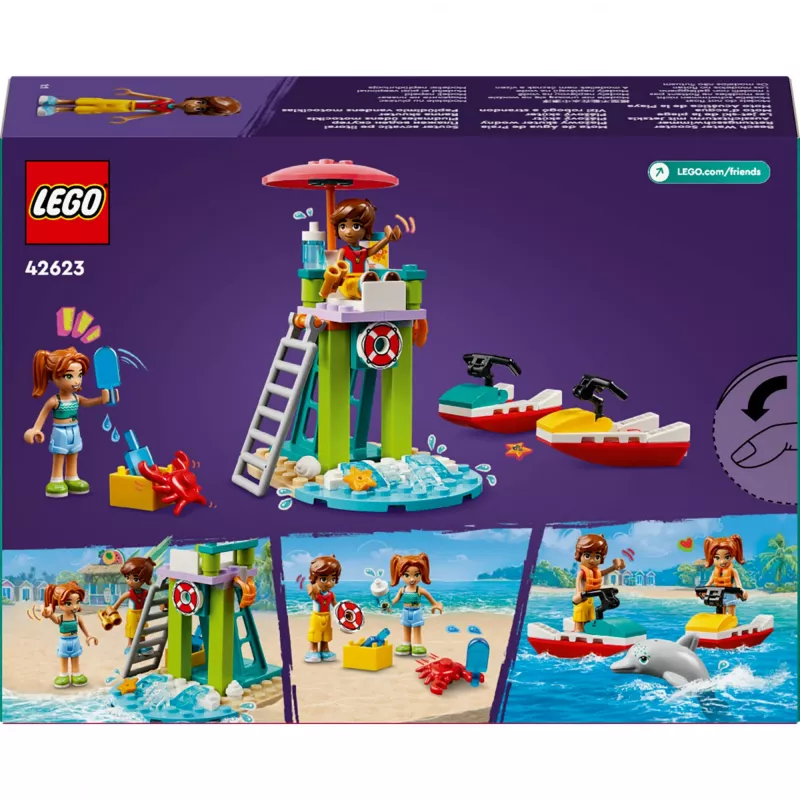 LEGO Friends paplūdimio vandens paspirtukas gelbėtojų rinkinys 5+ metų mergaitėms, berniukams ir vaikams su 2 mini lėlytėmis ir delfino figūrėle
