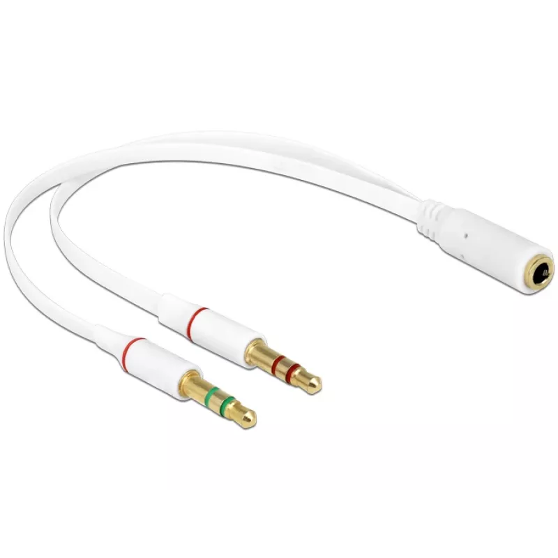 Garso adapteris DeLOCK 65585 0.2 m 2×3,5 mm kištukas (3 polių) į 3,5 mm lizdą (4 polių) baltas