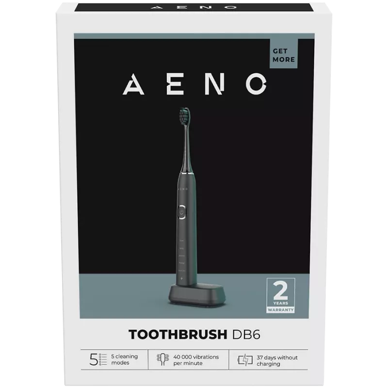 AENO Sonic Electric Toothbrush DB6 Juoda: 5 režimai, belaidis įkrovimas, 46000 sūkių/min, 40 dienų be įkrovimo, IPX7