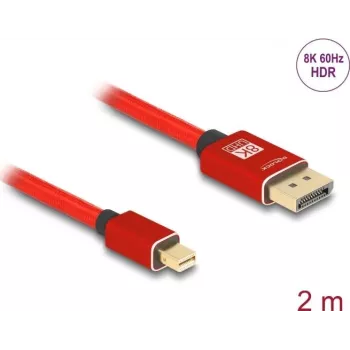 DeLOCK Mini DisplayPort į DisplayPort laidas 8K 60 Hz 2 m raudonas metalinis be fiksatoriaus