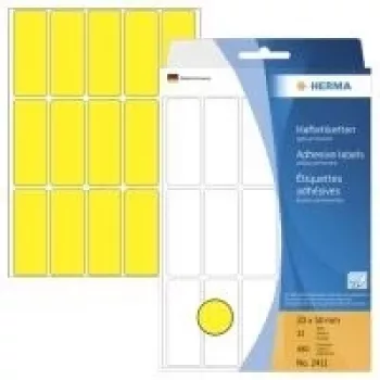 HERMA - nuolatiniai lipdukai - Geltoni - 20 x 50 mm 480 vnt. (32 lapai x 15) (2411)