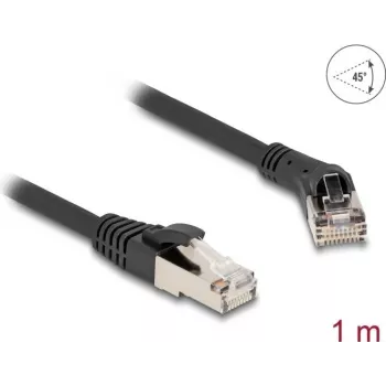 DeLOCK RJ45 Cat.8.1 S/FTP 45° kampuotas tinklo kabelis 1m juodas