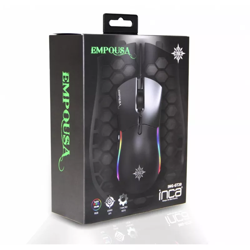 INCA Gaming Mouse IMG-GT20 10000 DPI. RGB. 7 mygtukų. USB. Juoda