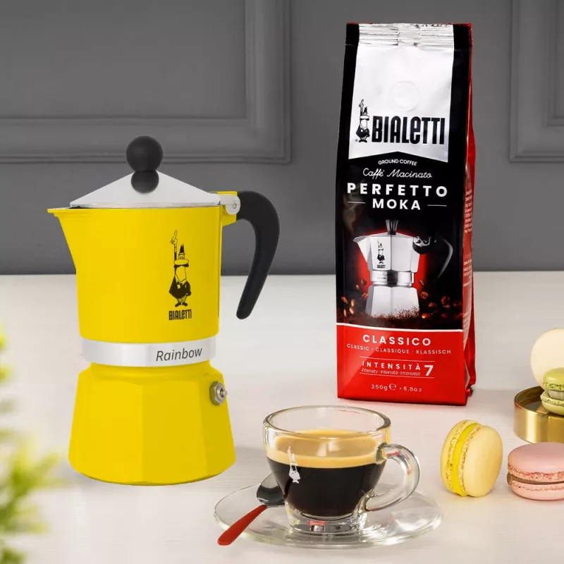 Moka puodas Bialetti Rainbow Black Yellow, 1 puodeliui