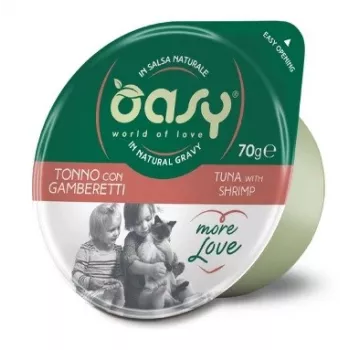Oasy More Love Tunas su krevetėmis katėms 70 g puodelis