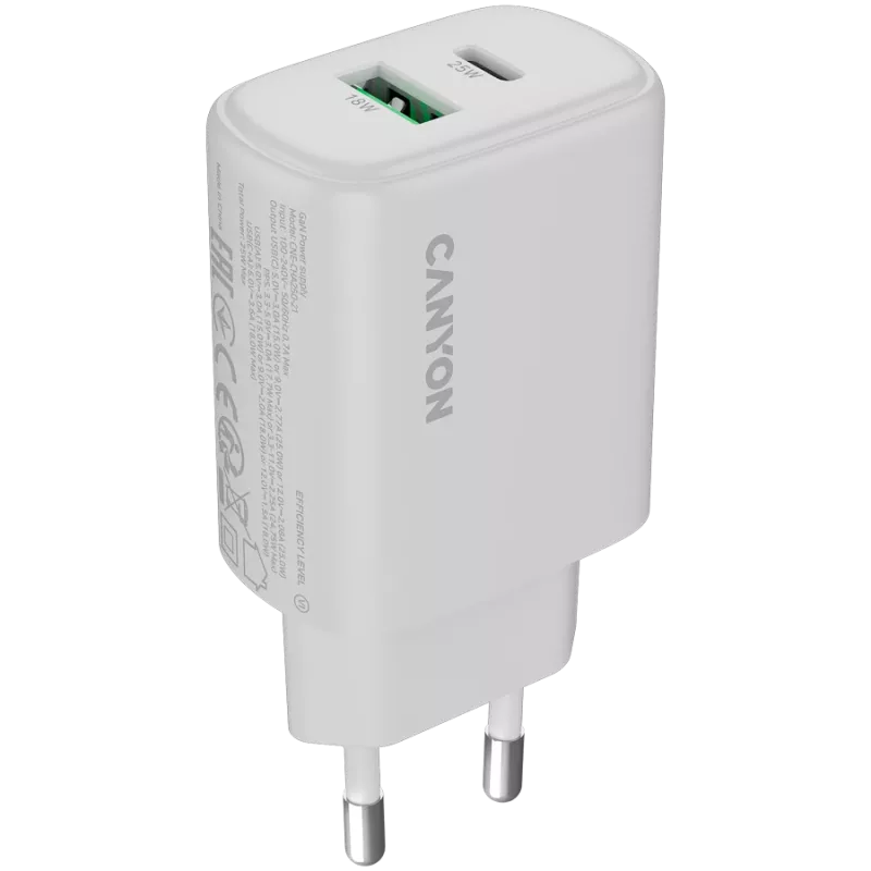 CANYON OnCharge 250 25W 1xPD 1xQC EU Baltas